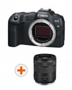 Безогледален фотоапарат Canon - EOS R8, 24.2MPx, черен + Обектив Canon - RF 85mm f/2 Macro IS STM